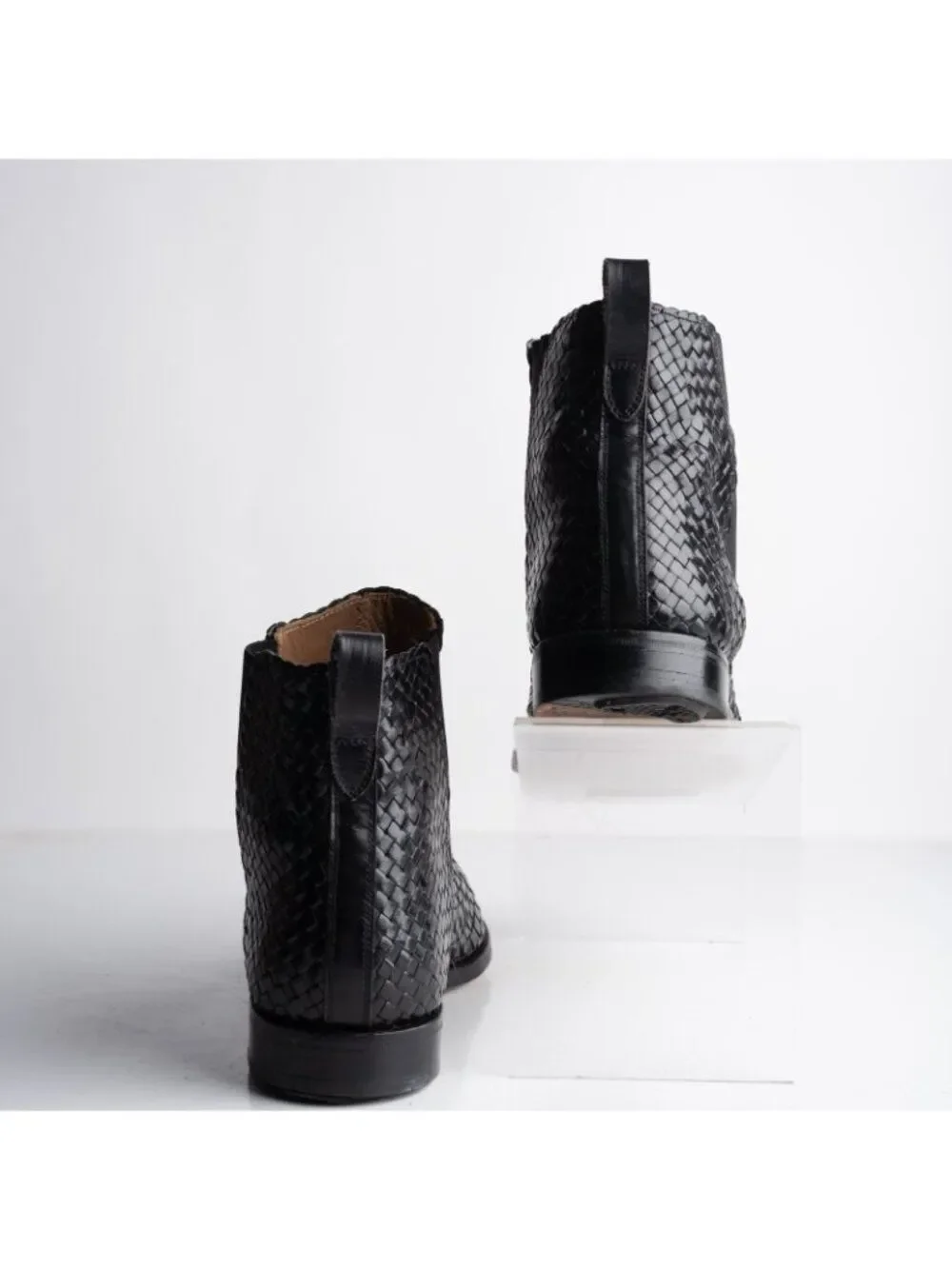 Charles Jourdan Vintage Ankle boots Mens Leather Woven Black Braided US 8 EU 42